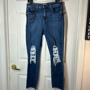 L’Agence Luna High Rise Chain Detail Distressed Frayed Hem Jeans Size 30